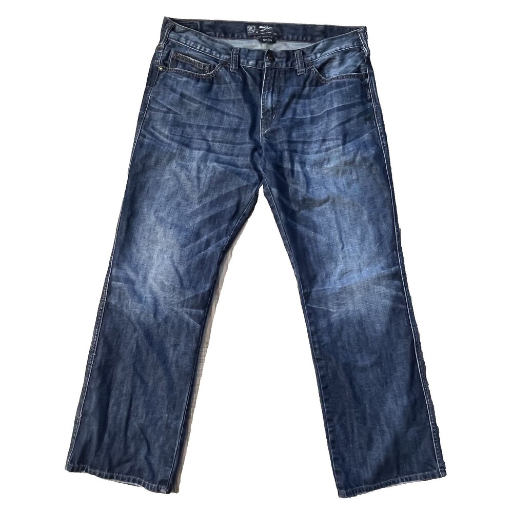 Silver Nash Jeans Mens 36x32 Blue Thick Stitch Regular Wash Casual Relaxed